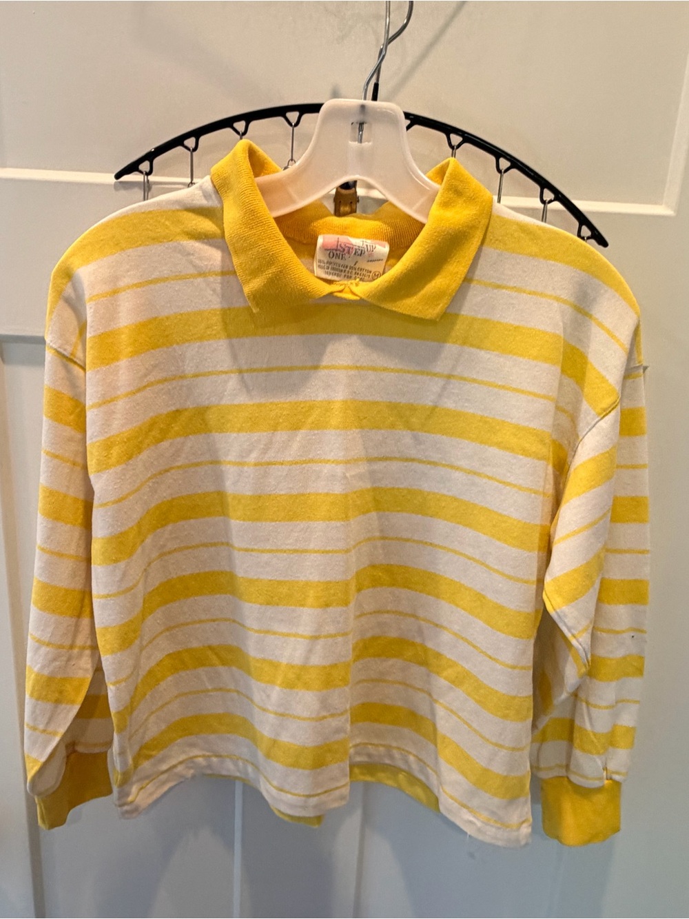 Vintage One Step Up Yellow White Striped Polo Shirt 80s 90s Medium